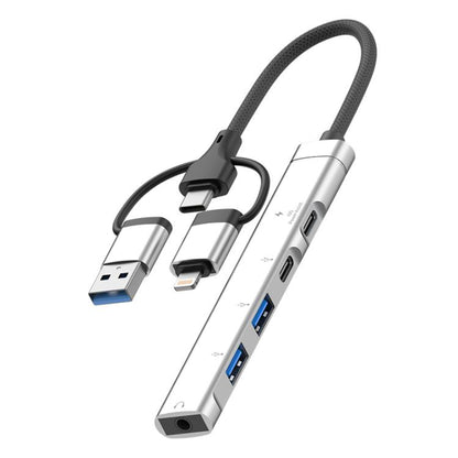 USB / Type-C / 8 Pin to 3.5mm, PD, 2 x USB, Type-C HUB Adapter 5 in 1 Docking Station, 5-in-1 3.5mm