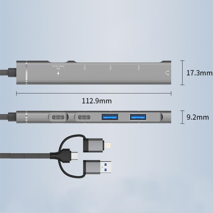 USB / Type-C / 8 Pin to 3.5mm, PD, 2 x USB, Type-C HUB Adapter 5 in 1 Docking Station, 5-in-1 3.5mm