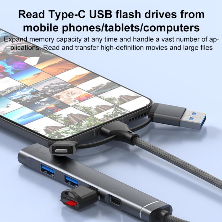 USB / Type-C / 8 Pin to 3.5mm, PD, 2 x USB, Type-C HUB Adapter 5 in 1 Docking Station, 5-in-1 3.5mm