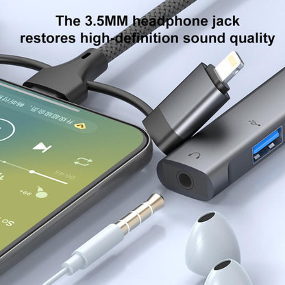 USB / Type-C / 8 Pin to 3.5mm, PD, 2 x USB, Type-C HUB Adapter 5 in 1 Docking Station, 5-in-1 3.5mm