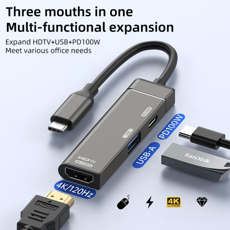 Type-C to Type-C, USB-A, HDMI HUB Docking Station, Type-C to Type-C+USB+HDMI
