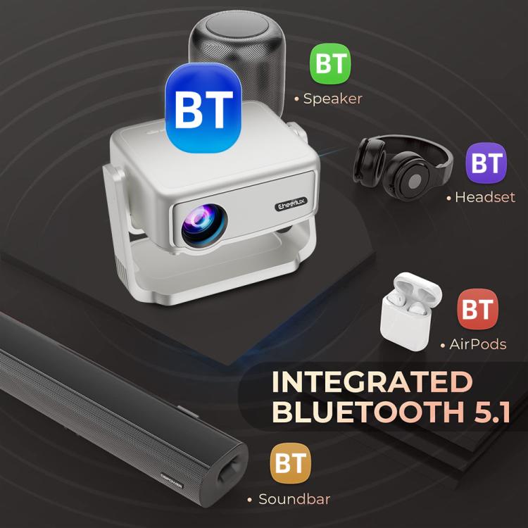 Cheerlux C6C Same Screen Version 1280x720P 180ANSI Bluetooth 5.1 Smart Projector, with Gimbal, US Plug, UK Plug, AU Plug, EU Plug