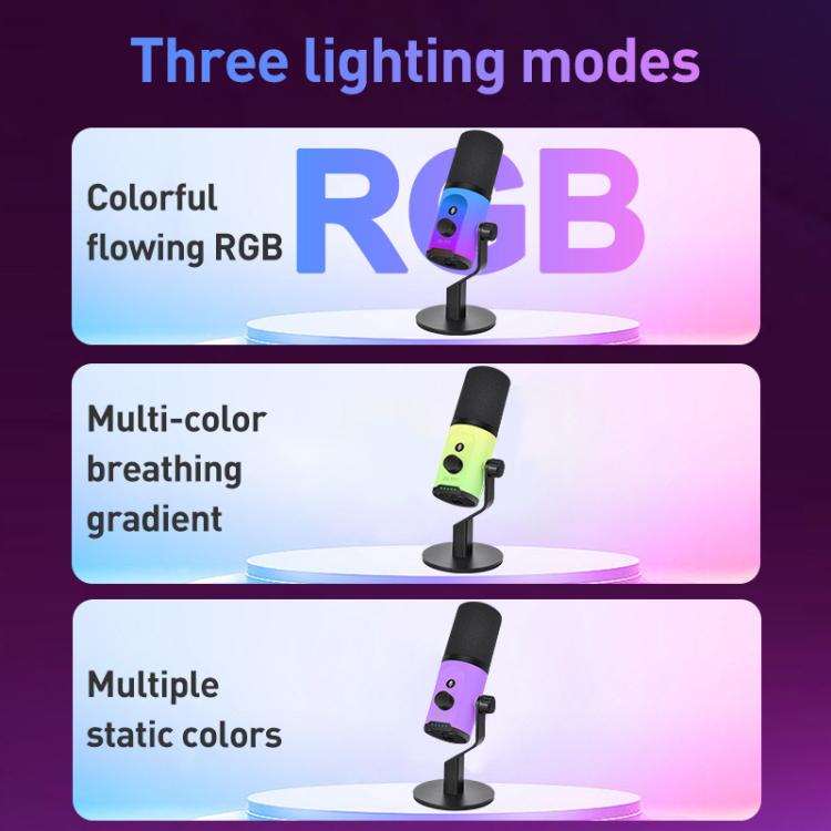 XTUGA ZX-777 XLR / USB-C Dynamic Microphone RGB Light Noise Reduction for Live, Desktop, Long Arm Bracket