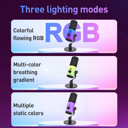 XTUGA ZX-777 XLR / USB-C Dynamic Microphone RGB Light Noise Reduction for Live, Desktop, Long Arm Bracket