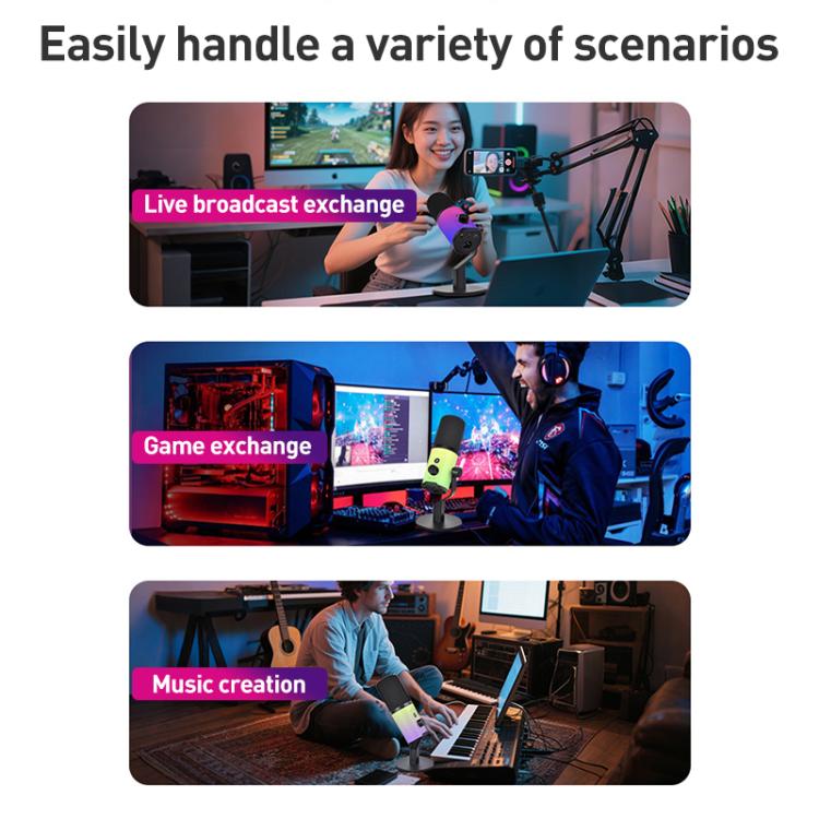 XTUGA ZX-777 XLR / USB-C Dynamic Microphone RGB Light Noise Reduction for Live, Desktop, Long Arm Bracket