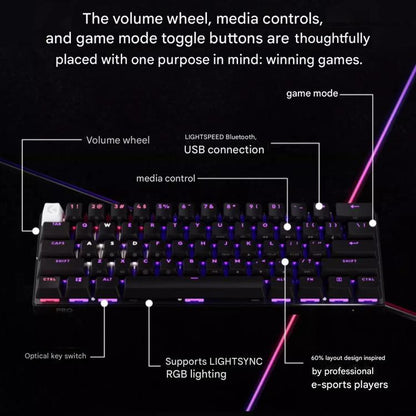 Logitech G PRO X 60 LIGHTSPEED Wireless Gaming Keyboard, GX-L Optical Switches