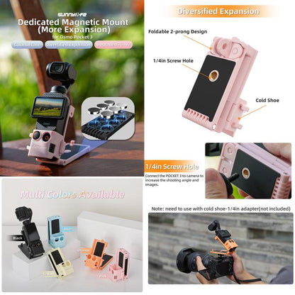 Sunnylife Magnetic Mount 1/4 Adapter Cold Shoe Tabletop Base Bracket Angles Adjustable Multi Expansion Mount, 761V2 For DJI OSMO Pocket 3