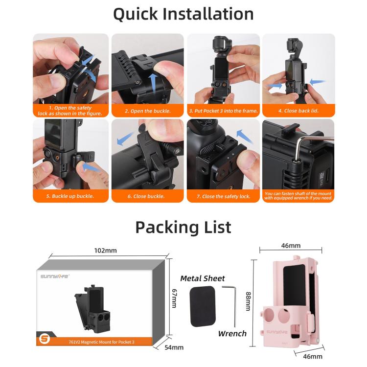 Sunnylife Magnetic Mount 1/4 Adapter Cold Shoe Tabletop Base Bracket Angles Adjustable Multi Expansion Mount, 761V2 For DJI OSMO Pocket 3