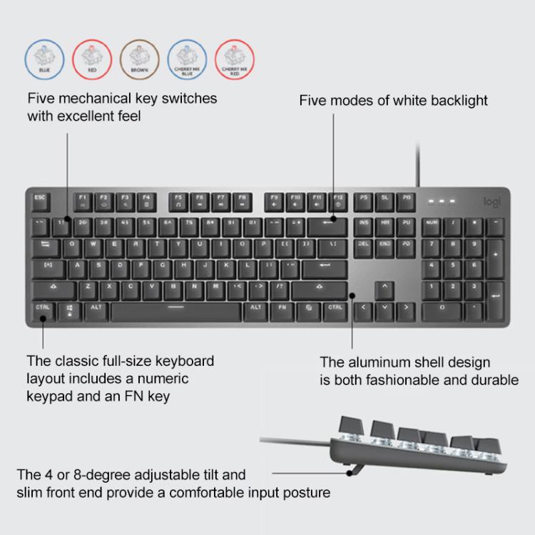 Logitech K845 Backlit Mechanical Wired Keyboard, Cable Length: 1.8m, Longhua Brown Axis, Longhua Red Axis
