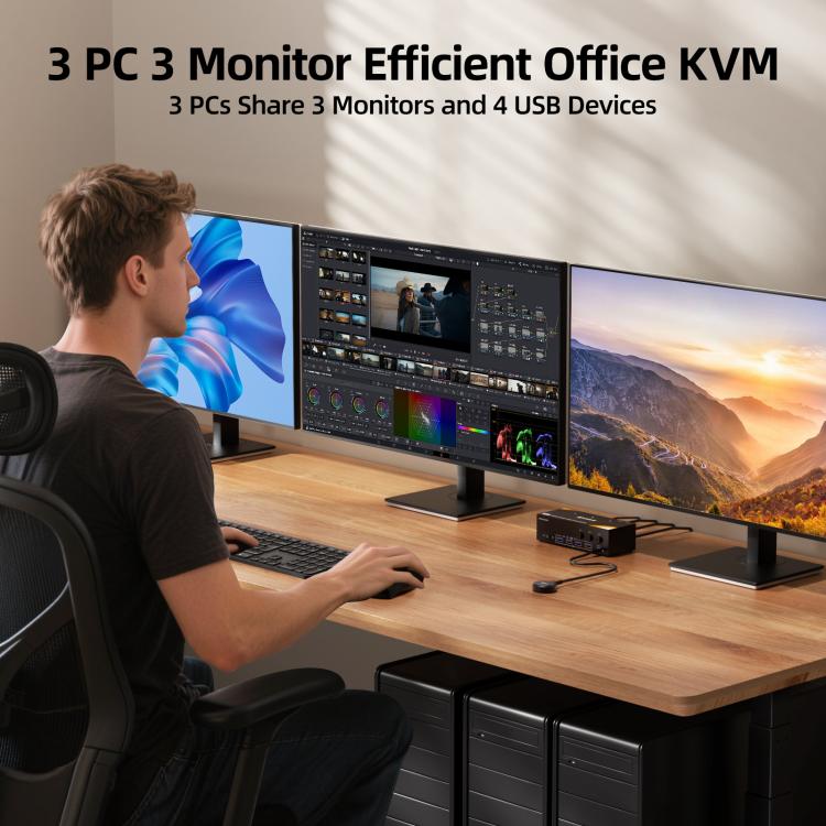 KCEVE KC-KVM303 USB 3.0 Dual Monitor 8K 60Hz KVM Switch, US Plug, EU Plug, UK Plug, AU Plug