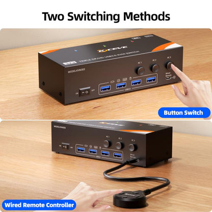 KCEVE KC-KVM303 USB 3.0 Dual Monitor 8K 60Hz KVM Switch, US Plug, EU Plug, UK Plug, AU Plug