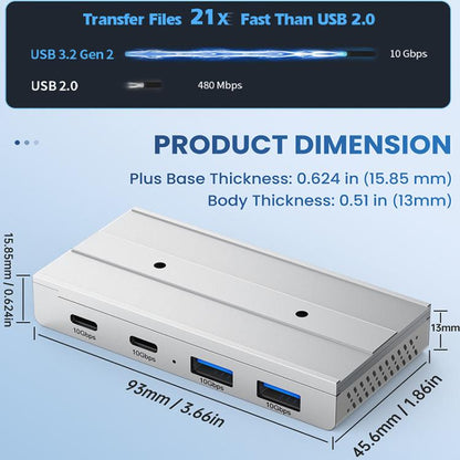HST-2A2C 4 in 1 USB 3.2 10Gbps Detachable Magnetic Docking Station, HST-2A2C