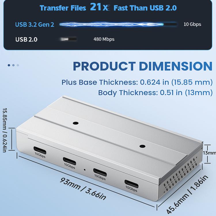 HST-4C 4 in 1 USB 3.2 10Gbps Detachable Magnetic Docking Station, HST-4C
