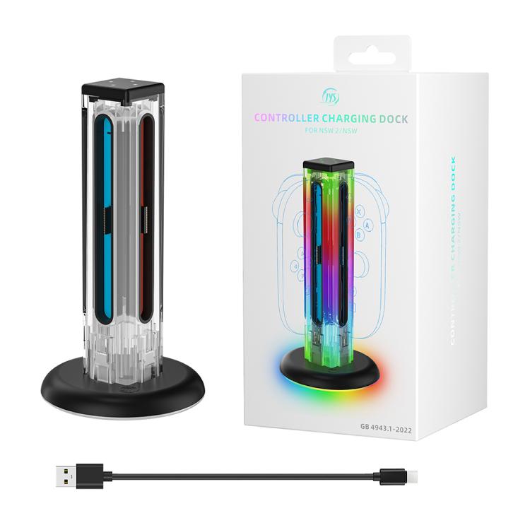 JYS NS2318 4 in 1 Game Controller Charging Dock with RGB Light, For Nintendo Switch 1 / 2, JYS-NS2318