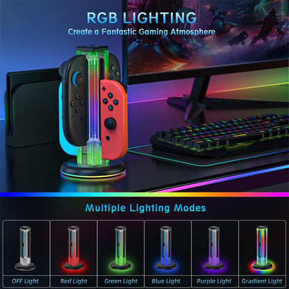 JYS NS2318 4 in 1 Game Controller Charging Dock with RGB Light, For Nintendo Switch 1 / 2, JYS-NS2318