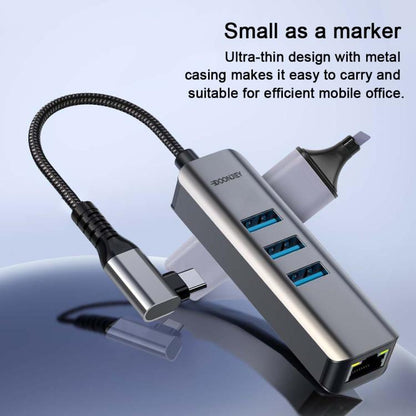 USB -C / Type-C Elbow to RJ45 and 3 x USB-A Aluminum Alloy Shell HUB Adapter Expander, Type-C Elbow to RJ45 and 3 x USB-A