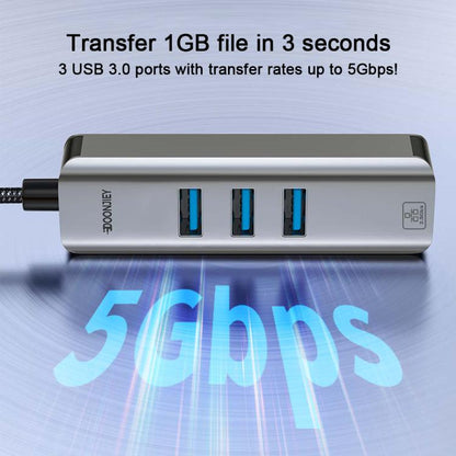 USB -C / Type-C Elbow to RJ45 and 3 x USB-A Aluminum Alloy Shell HUB Adapter Expander, Type-C Elbow to RJ45 and 3 x USB-A