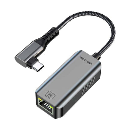 USB -C / Type-C Elbow to RJ45 Aluminum Alloy Shell Ethernet HUB Adapter, Type-C Elbow to RJ45