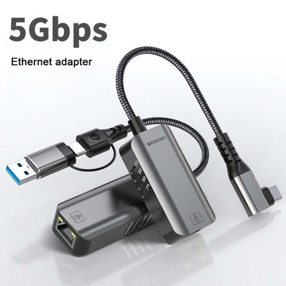 USB -C / Type-C Elbow to RJ45 Aluminum Alloy Shell Ethernet HUB Adapter, Type-C Elbow to RJ45
