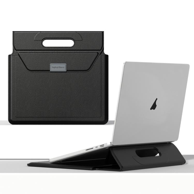 Handle Portable Laptop Briefcase PU Leather Laptop Sleeve with Foldable Stand, For 13 / 14 inch, For 15 / 16.1 inch