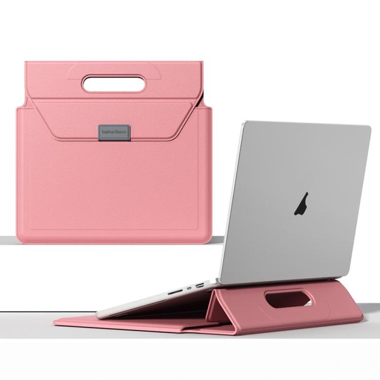 Handle Portable Laptop Briefcase PU Leather Laptop Sleeve with Foldable Stand, For 13 / 14 inch, For 15 / 16.1 inch