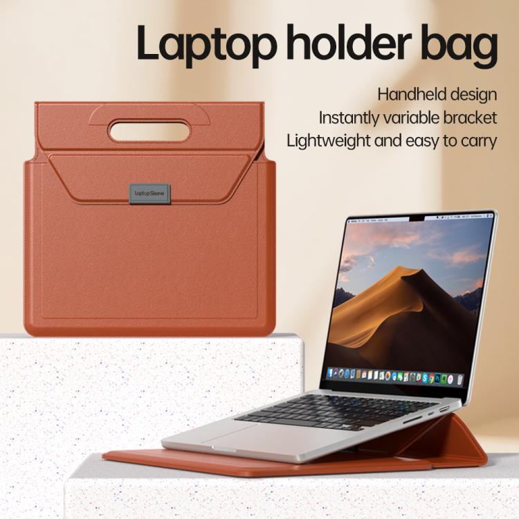 Handle Portable Laptop Briefcase PU Leather Laptop Sleeve with Foldable Stand, For 13 / 14 inch, For 15 / 16.1 inch