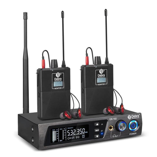 DEBRA ER-102 Professional Stage Wireless Audio Return Monitoring System with Two Receivers, 1TX to 2RX