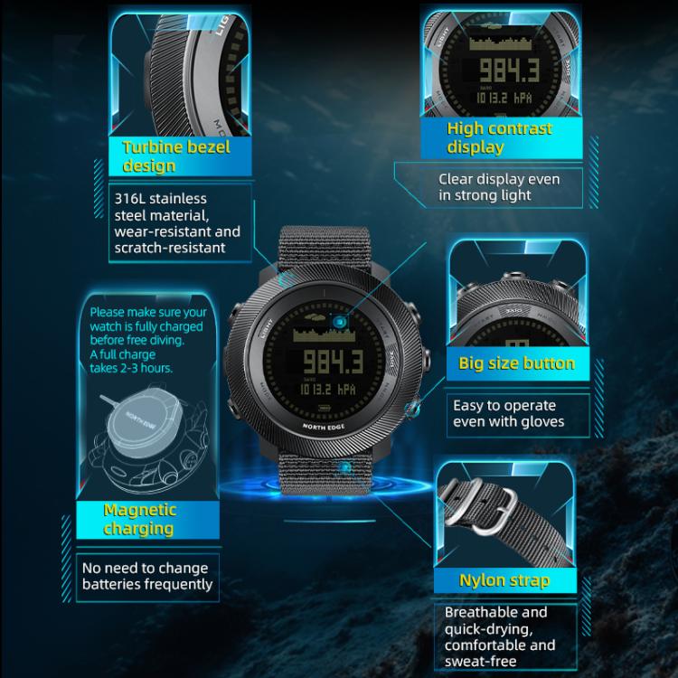 NORTH EDGE APACHE-D Outdoor Waterproof Men Multi-Function Nylon Strap Smart Sports Watch