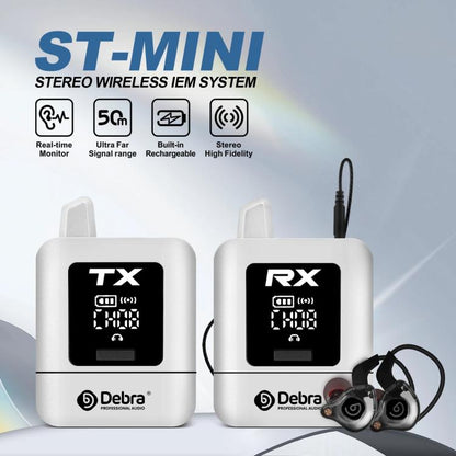 DEBRA ST-mini 2.4G Stereo Wireless Monitor System Receiver + Earphones, RX & Earphones