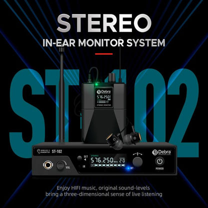 DEBRA ST-102 Wireless Audio Monitor System Receiver + Earphones, RX + Earphones