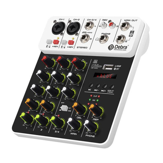 DEBRA V4 4-Channels Audio Mixer with Reverb Sound Card for Live Streaming, V4