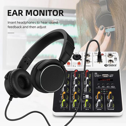 DEBRA V4 4-Channels Audio Mixer with Reverb Sound Card for Live Streaming, V4