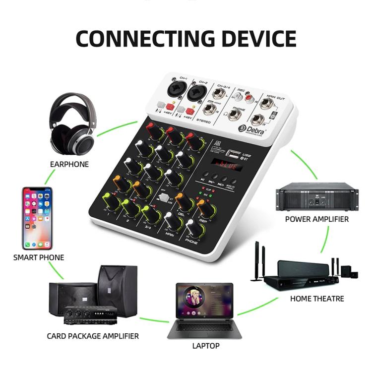 DEBRA V4 4-Channels Audio Mixer with Reverb Sound Card for Live Streaming, V4