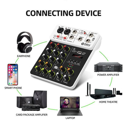 DEBRA V4 4-Channels Audio Mixer with Reverb Sound Card for Live Streaming, V4