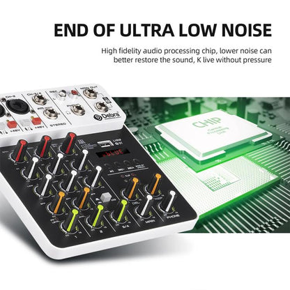 DEBRA V4 4-Channels Audio Mixer with Reverb Sound Card for Live Streaming, V4