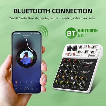 DEBRA V4 4-Channels Audio Mixer with Reverb Sound Card for Live Streaming, V4