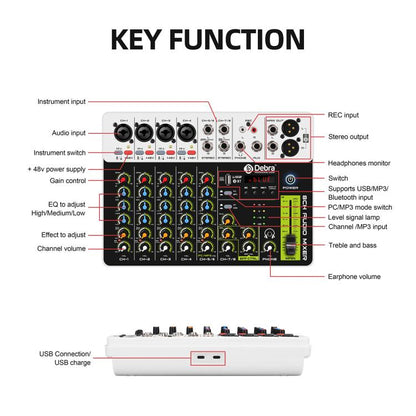 DEBRA V8 8-Channels Audio Mixer Live Recording Reverb, V8, 8V4