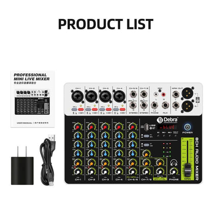 DEBRA V8 8-Channels Audio Mixer Live Recording Reverb, V8, 8V4