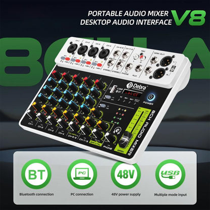 DEBRA V8 8-Channels Audio Mixer Live Recording Reverb, V8, 8V4