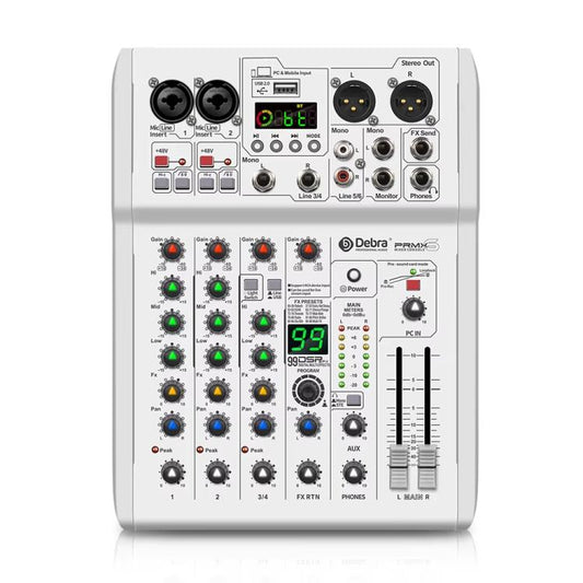 DEBRA PRMX-6 4-Channels Audio Mixer DSP Reverb for Live Recording, PRMX-6