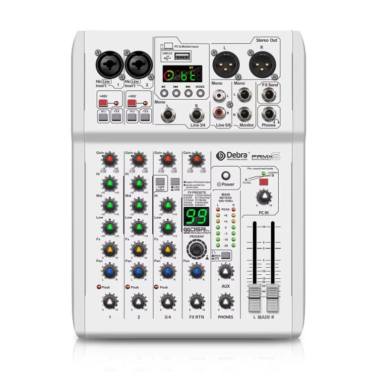 DEBRA PRMX-6 4-Channels Audio Mixer DSP Reverb for Live Recording, PRMX-6