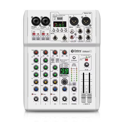 DEBRA PRMX-6 4-Channels Audio Mixer DSP Reverb for Live Recording, PRMX-6