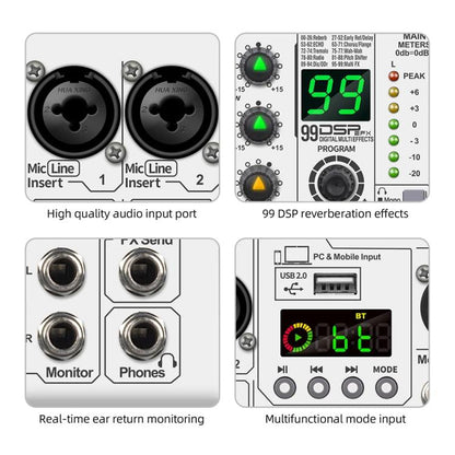 DEBRA PRMX-6 4-Channels Audio Mixer DSP Reverb for Live Recording, PRMX-6