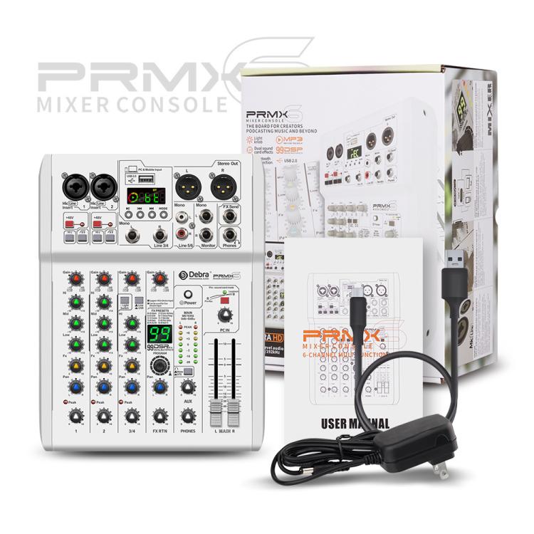 DEBRA PRMX-6 4-Channels Audio Mixer DSP Reverb for Live Recording, PRMX-6