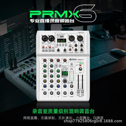 DEBRA PRMX-6 4-Channels Audio Mixer DSP Reverb for Live Recording, PRMX-6