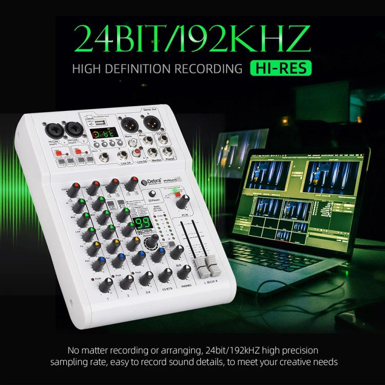 DEBRA PRMX-6 4-Channels Audio Mixer DSP Reverb for Live Recording, PRMX-6