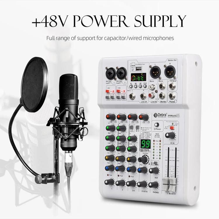 DEBRA PRMX-6 4-Channels Audio Mixer DSP Reverb for Live Recording, PRMX-6