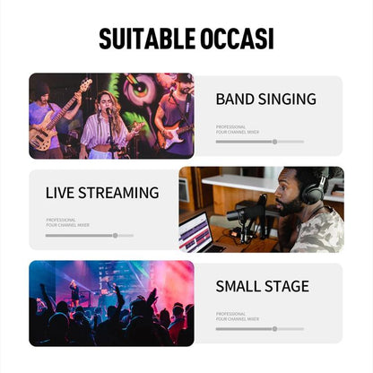 DEBRA M094 4-Channels Audio Mixer Musical Instrument Live Streaming Reverb, US Plug, EU Plug, AU Plug, UK Plug