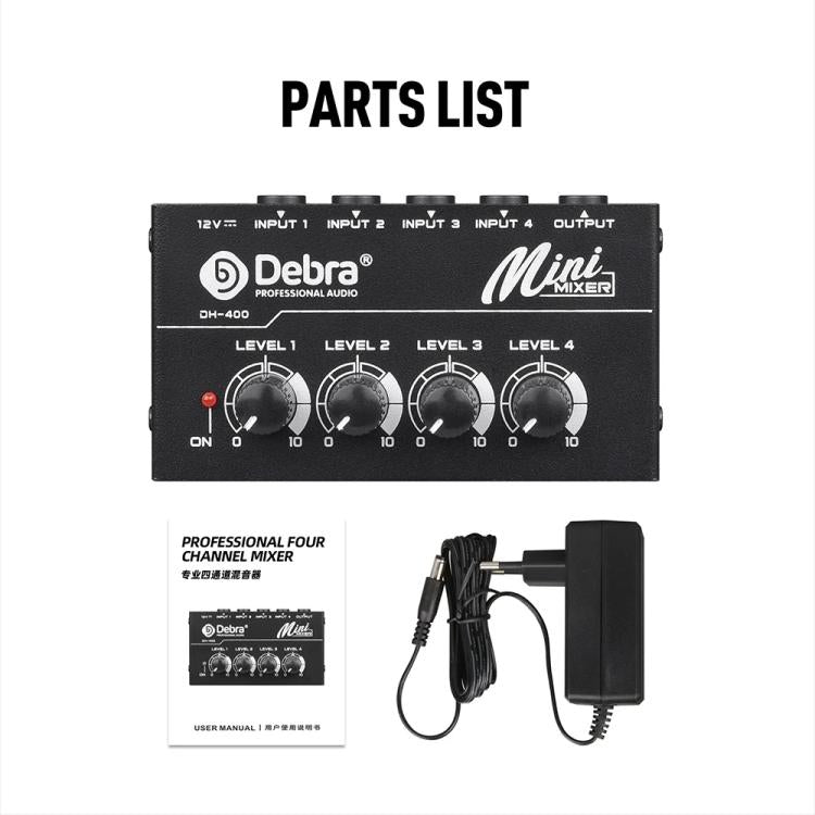 DEBRA M094 4-Channels Audio Mixer Musical Instrument Live Streaming Reverb, US Plug, EU Plug, AU Plug, UK Plug