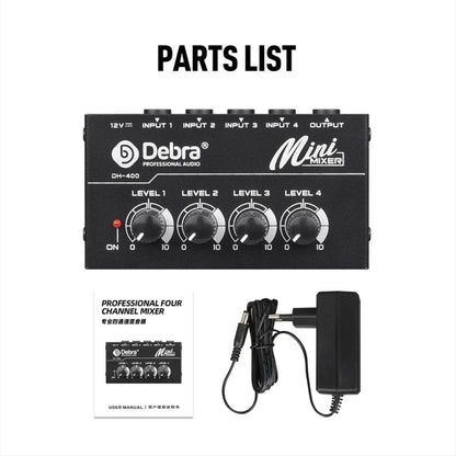 DEBRA M094 4-Channels Audio Mixer Musical Instrument Live Streaming Reverb, US Plug, EU Plug, AU Plug, UK Plug